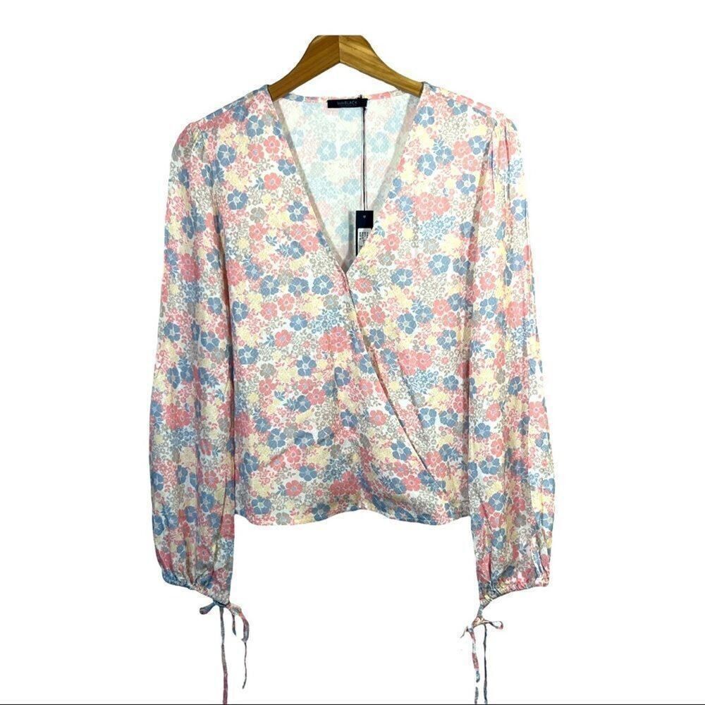 BOBI BLACK Women’s Faux Wrap Floral Top Pink/Blue Size Small